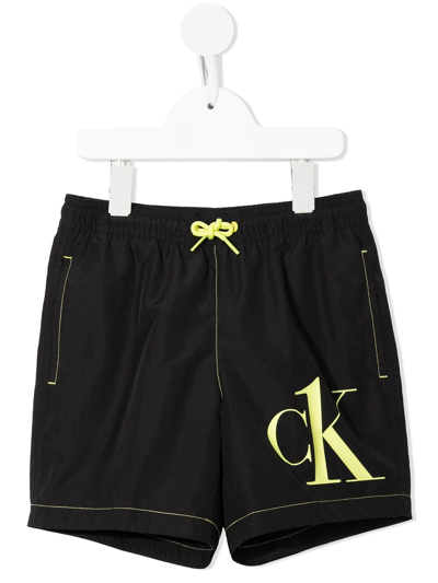 Calvin Klein Kids' Logo-print Swim Shorts In Black