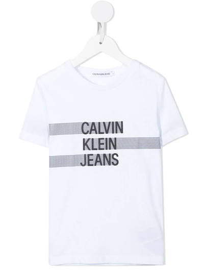 Calvin Klein Kids' Logo-print Short-sleeved T-shirt In White