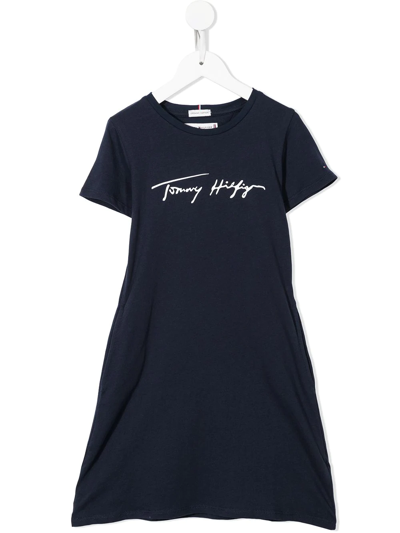 Tommy Hilfiger Junior Kids' Logo-print T-shirt Dress In Blue