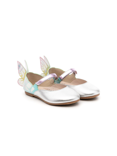 Sophia Webster Mini Kids' Sophia Butterfly Leather Ballerina Shoes In Silver