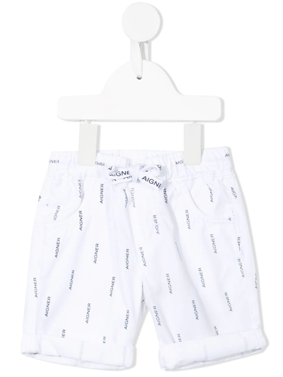 Aigner Babies' Logo印花抽绳短裤 In White