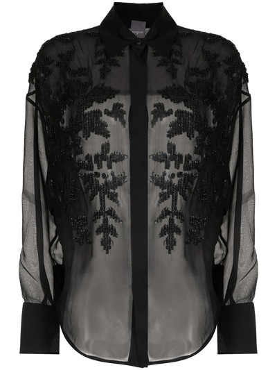 Lorena Antoniazzi Sequin-embellished Satin Shirt In Black