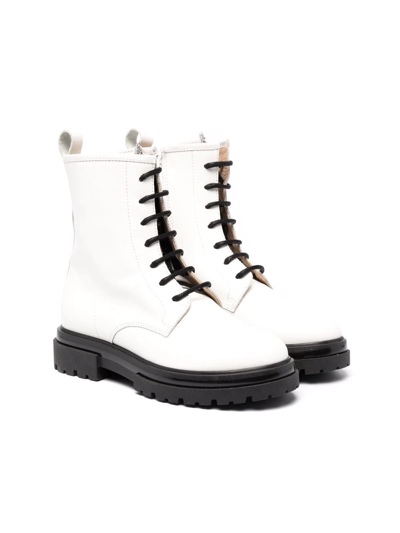 Florens Kids' Glitter Star-patch Leather Boots In White