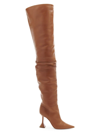 Amina Muaddi Olivia Thigh-high Pvc Block-heel Leather Boots In Nappa Camel