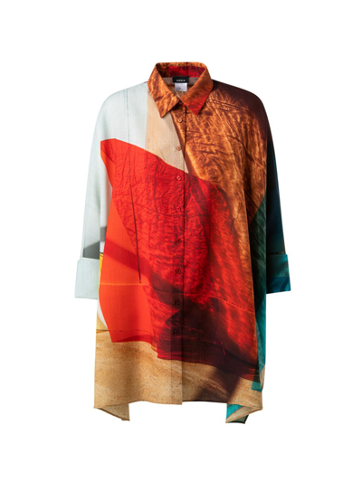 Akris Liquid Light Print Wool Mousseline Button-up Tunic In Multicolor