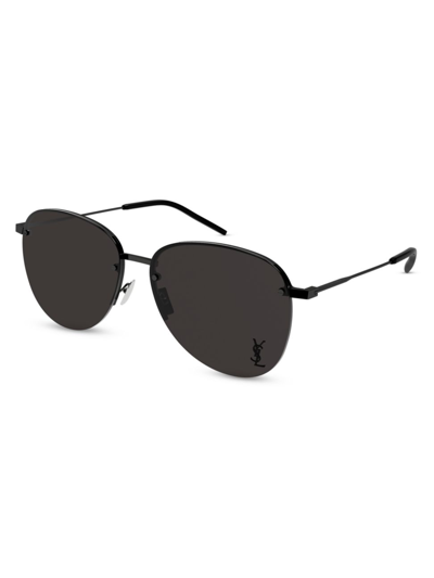 Saint Laurent Men's Ysl Half-rim Metal Aviator Sunglasses In Black