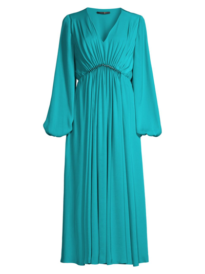 Kobi Halperin Portia Bead Detail Long Sleeve Hammered Satin Dress In Turquoise