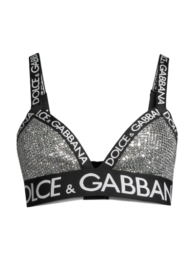 Dolce & Gabbana Crystal Pave Logo Triangle Bra In Silver