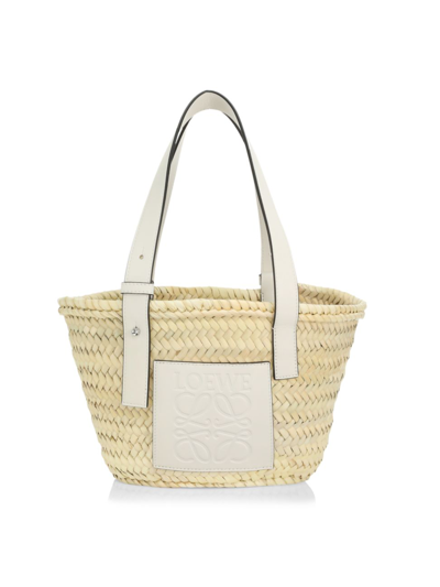 Loewe Small Leather-trimmed Woven Basket Bag In Beige