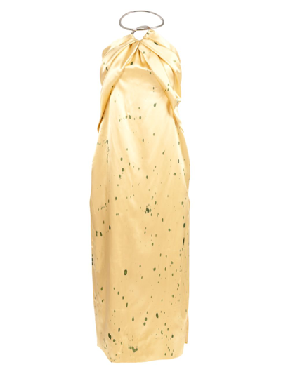 Marina Moscone Halter Necklace Satin Midi Dress In Daffodil