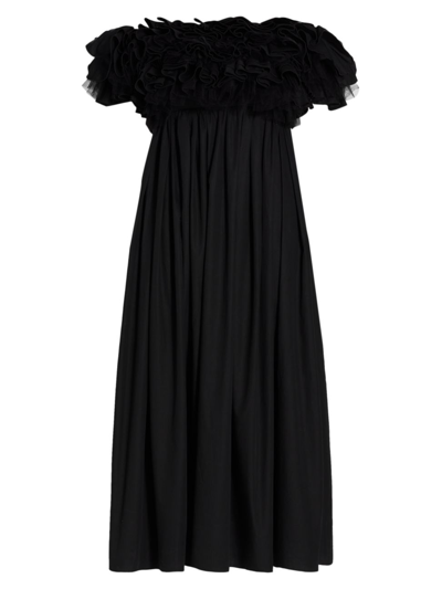 Giambattista Valli Women's Ruffled Off-the-shoulder Cotton Midi Dress In Black