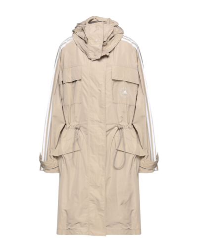 Adidas By Stella Mccartney Logo-print 3 Stripe Parka Coat In Beige