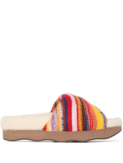 Chloé Wavy Genuine Shearling Lined Slide Sandal In Multicolor Red