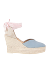 Manebi Wraparound Wedge Espadrilles In Blue