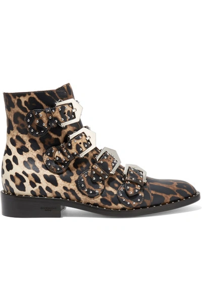 Stud Embellished Leopard Print Leather Ankle In Multi | ModeSens