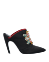 Roger Vivier Black Satin Crystals Embellished Mules In Black