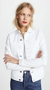 L Agence Janelle Slim Cropped Jean Jacket With Raw Hem In Blanc Destruct