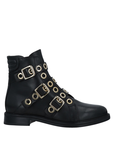 Maje Buckled Eyelet-embellished Leather Ankle Boots In Black