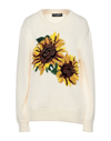 Dolce & Gabbana White Floral Wool Pullover Sunflower Sweater In White