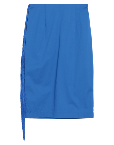 Merci .., Woman Midi Skirt Blue Size 4 Cotton, Nylon, Elastane