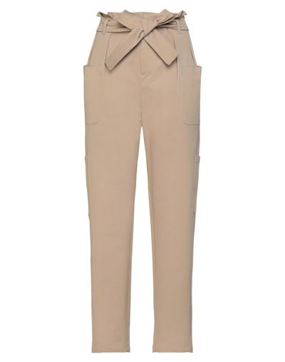 Red Valentino Belted Pleated Stretch-cotton Twill Tapered Pants In Beige