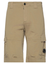C.p. Company Stretch Sateen Cargo Shorts Beige In Military Green