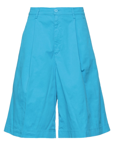 European Culture Woman Shorts & Bermuda Shorts Azure Size 27 Cotton, Elastane In Blue