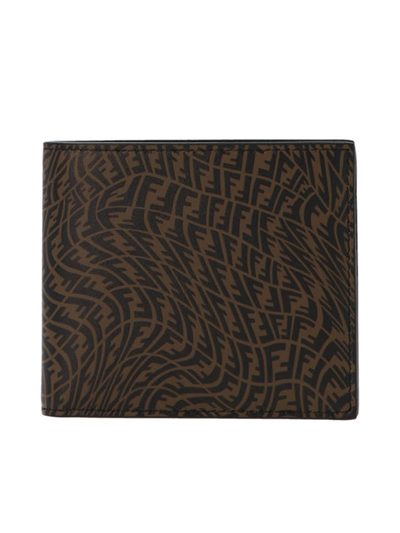 Fendi Printed Leather Wallet In Black