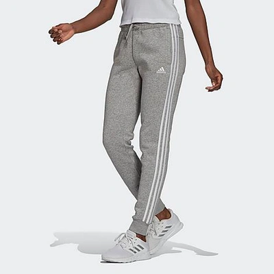 Adidas Originals Adidas Women's Essentials Colorblocked 3-striped Pants In Medium Grey Heather/white