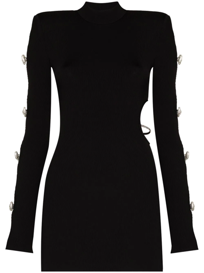 Mach&mach Cutout Crystal Bow Mini Dress In Black