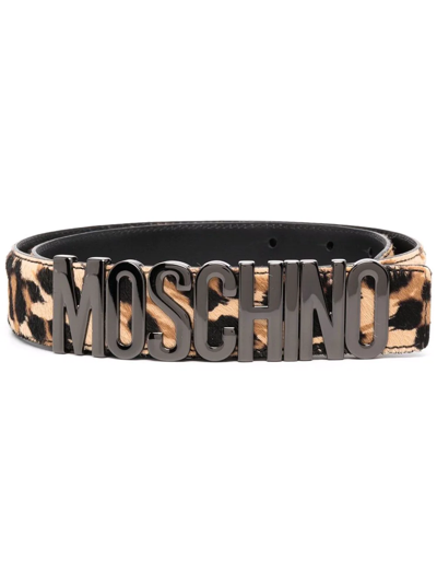 Moschino Leopard-print Logo-lettered Belt In 中性色