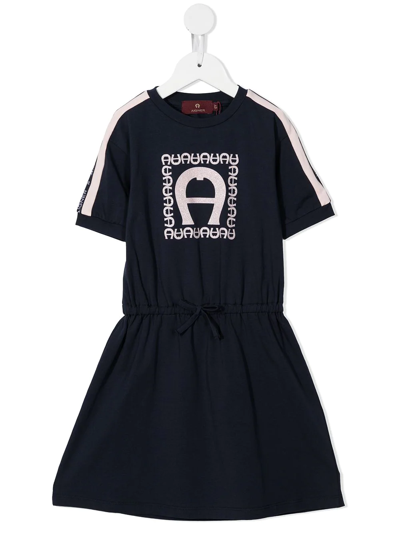 Aigner Logo-print Cotton Dress In 蓝色