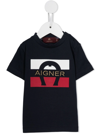 Aigner Babies' Logo-print Cotton T-shirt In 蓝色