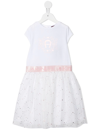 Aigner Logo-print Tulle Dress In 白色