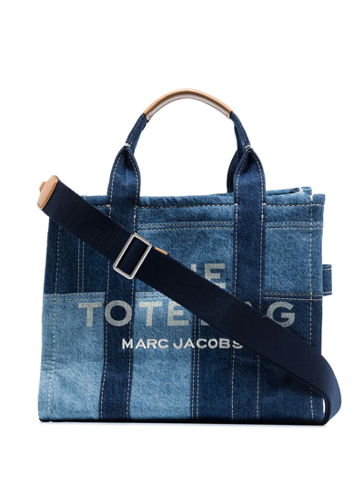 Marc Jacobs Small Traveler Patchwork Denim Tote In Blue Denim