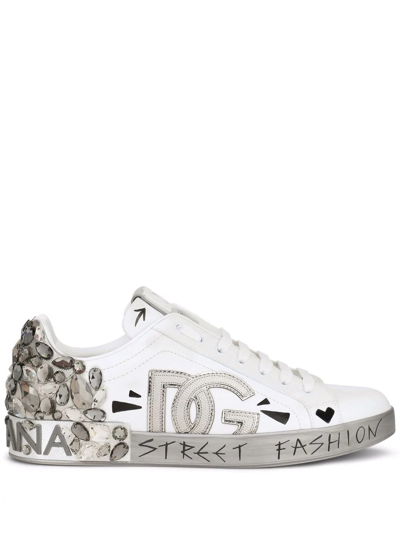 Dolce & Gabbana Portofino Low-top Leather Sneakers In Weiss