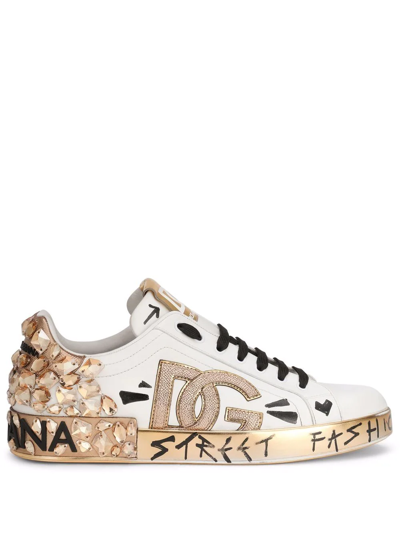 Dolce & Gabbana Logo-patch Lace-up Sneakers In Neutrals