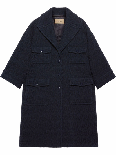 Gucci Single-breasted Tweed Bouclé Coat In Blau