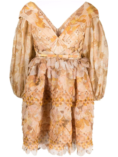 Zimmermann Tempo Puff-sleeve Dress In Yellow
