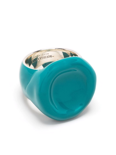 Bottega Veneta Silver And Ceramic Seal Ring In Blau