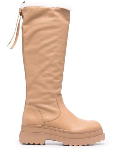 Redv Faux Shearling-lined Leather Knee-high Boots In Nude