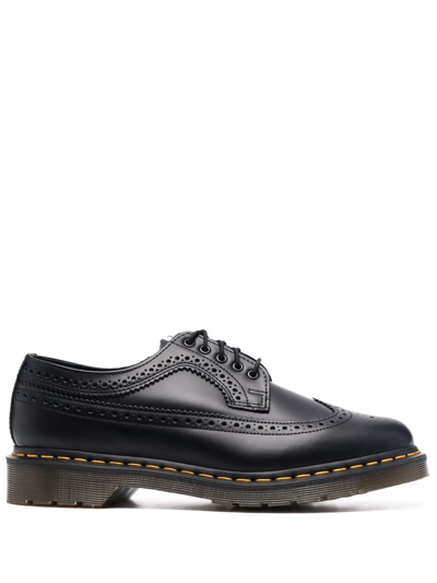 Dr. Martens 3989 Yellow Stitch Smooth Leather Brogue Shoes In Black