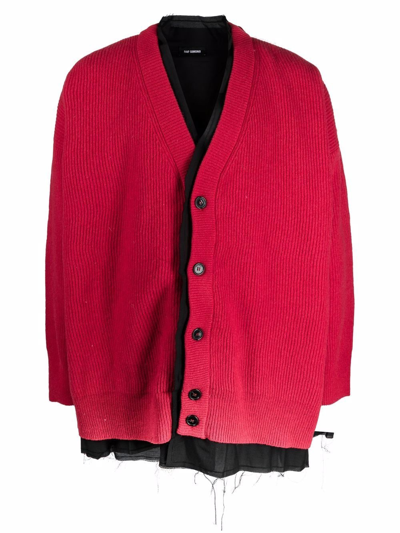 Raf Simons Layered Wool Cardigan In Rot