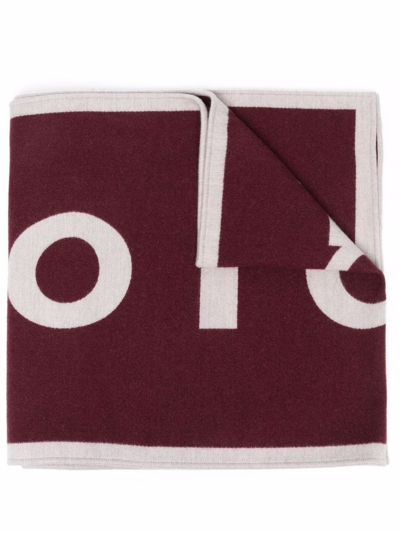 Rabanne Felted Logo Knit Scarf In Bordeaux,grey