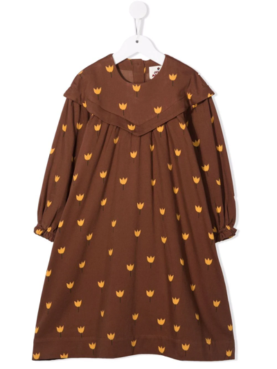 Jelly Mallow Kids' Floral-print Cotton Dress In Brown
