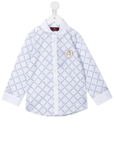 Aigner Kids' Logo-print Cotton Shirt In White