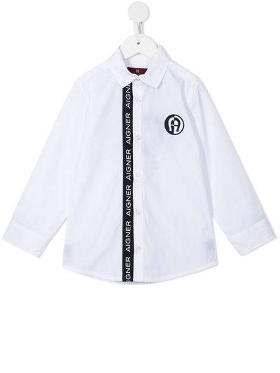 Aigner Kids' Logo-print Cotton Shirt In White