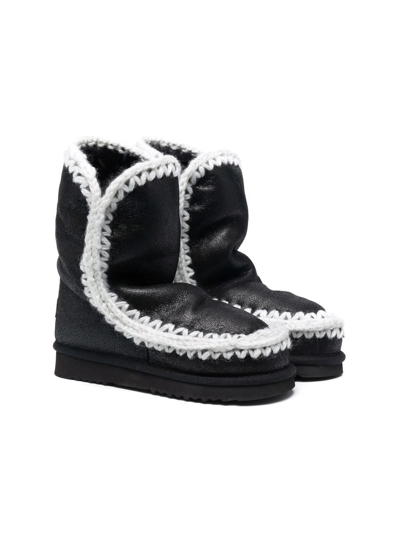 Mou Kids' Eskimo Leather Boots In Black