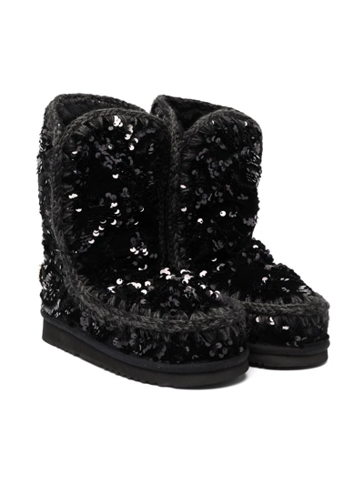 Mou Kids' Eskimo Sequin-embellished Boots In Black