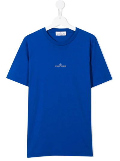 Stone Island Junior Teen Morse Code Logo-print T-shirt In Blue